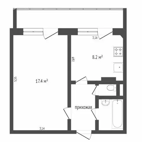 1-комнатная квартира: Шебекино, улица Шолохова, 1 (33.5 м) - Фото 1