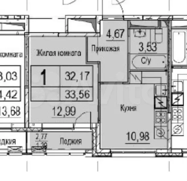 1-к. квартира, 33,6 м, 9/25 эт. - Фото 0