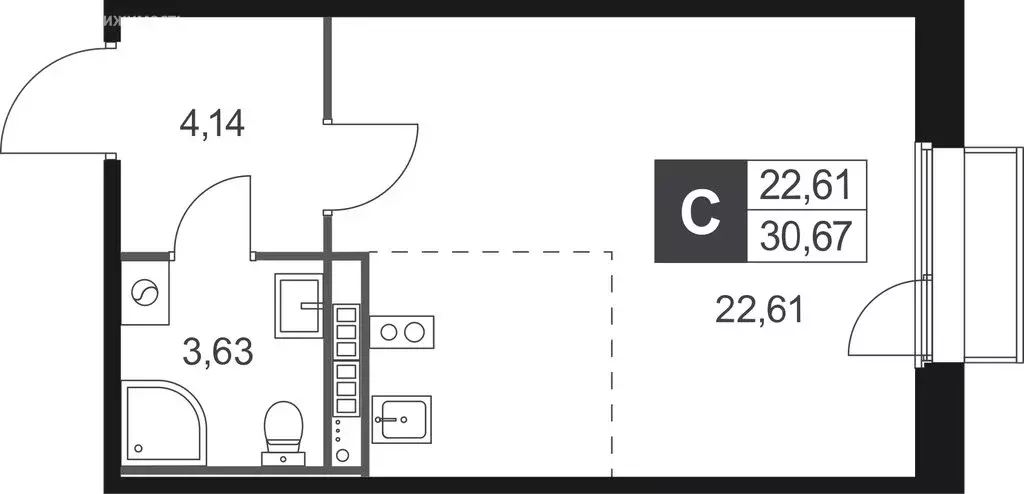 Квартира-студия: Ленинградская область, Гатчинский муниципальный ... - Фото 1