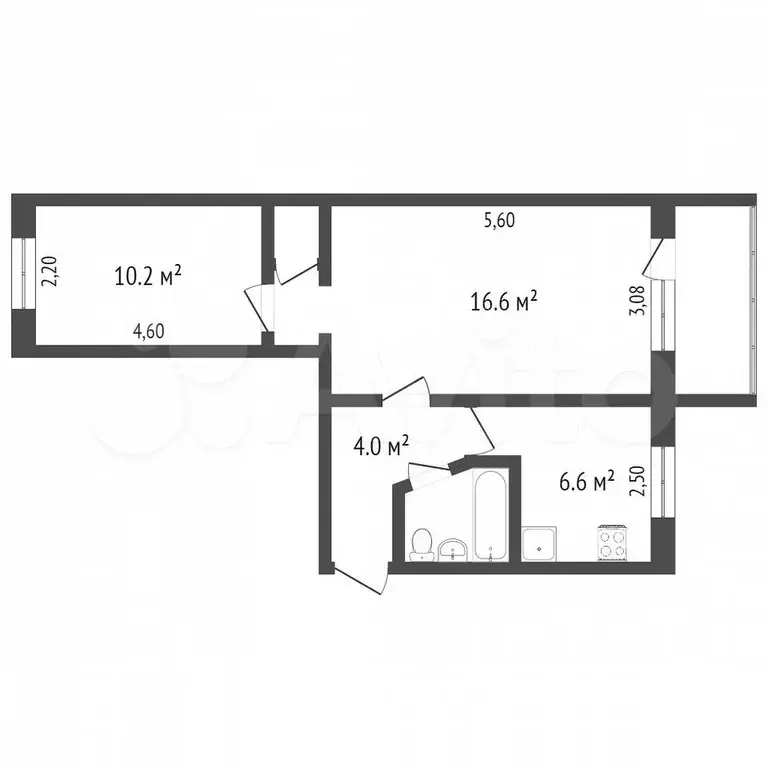 2-к. квартира, 44,6 м, 2/5 эт. - Фото 0