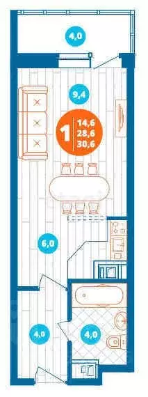 Студия Тульская область, Тула просп. Ленина, 144 (30.7 м) - Фото 2