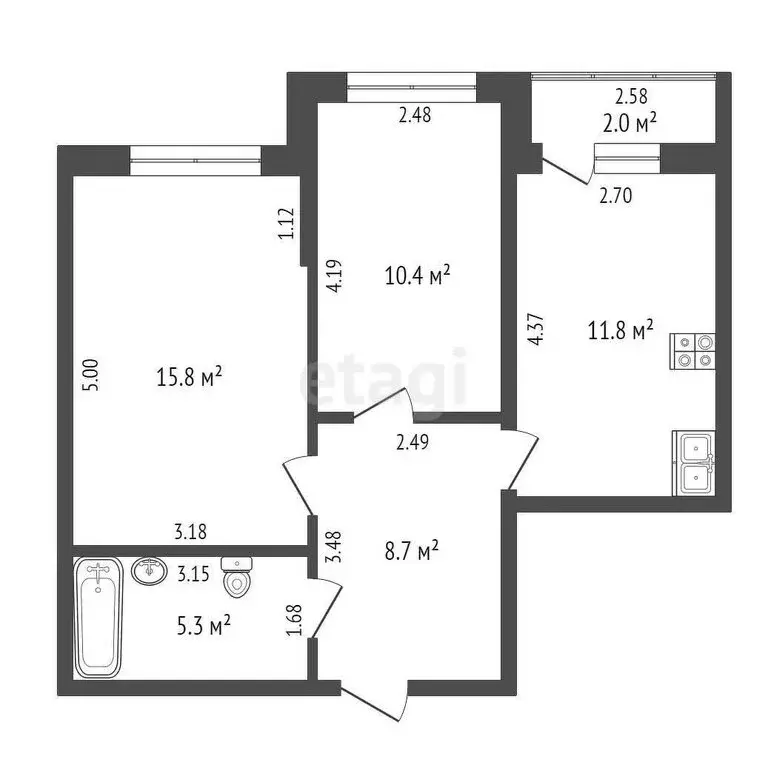 2-комнатная квартира: село Супсех, Советская улица, 44Б (52 м) - Фото 1