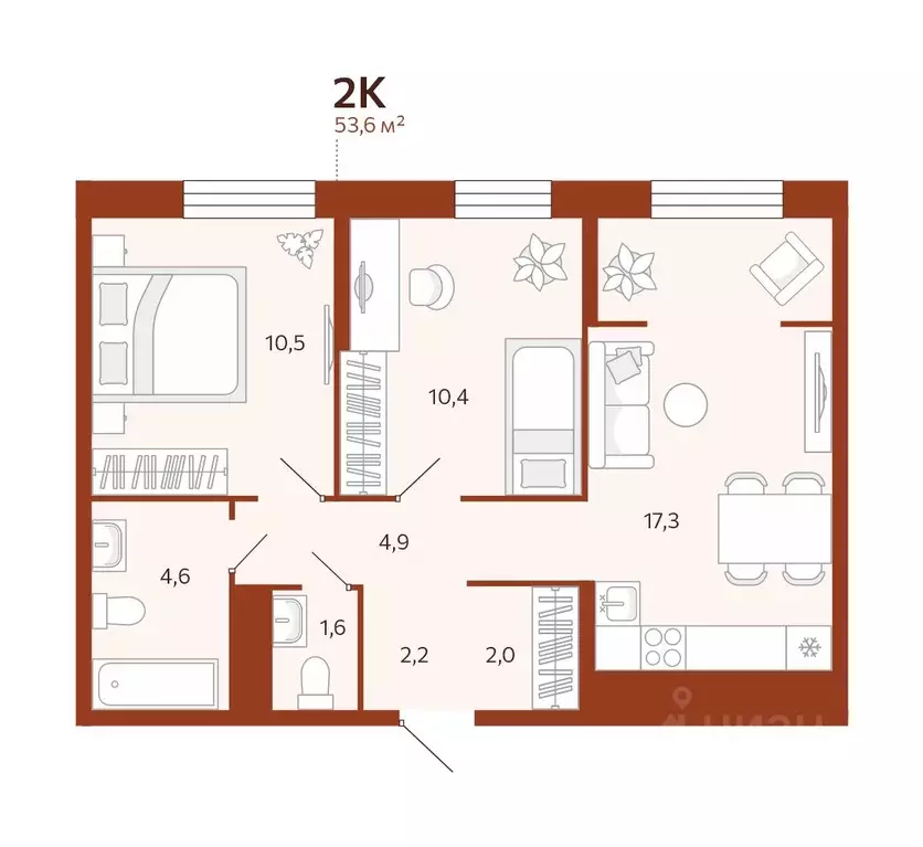 2-к кв. Тюменская область, Тюмень ул. Новаторов, 30 (53.55 м) - Фото 0