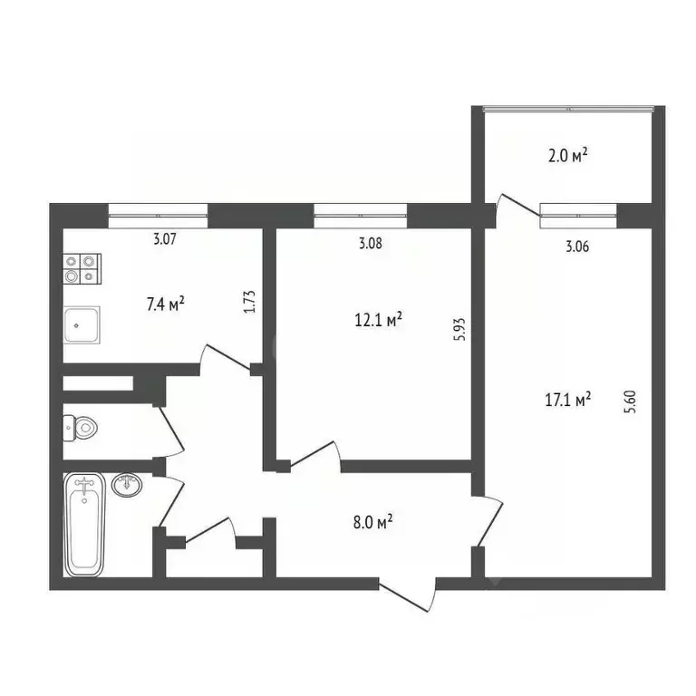 2-к кв. Псковская область, Псков Западная ул., 21 (49.7 м) - Фото 1