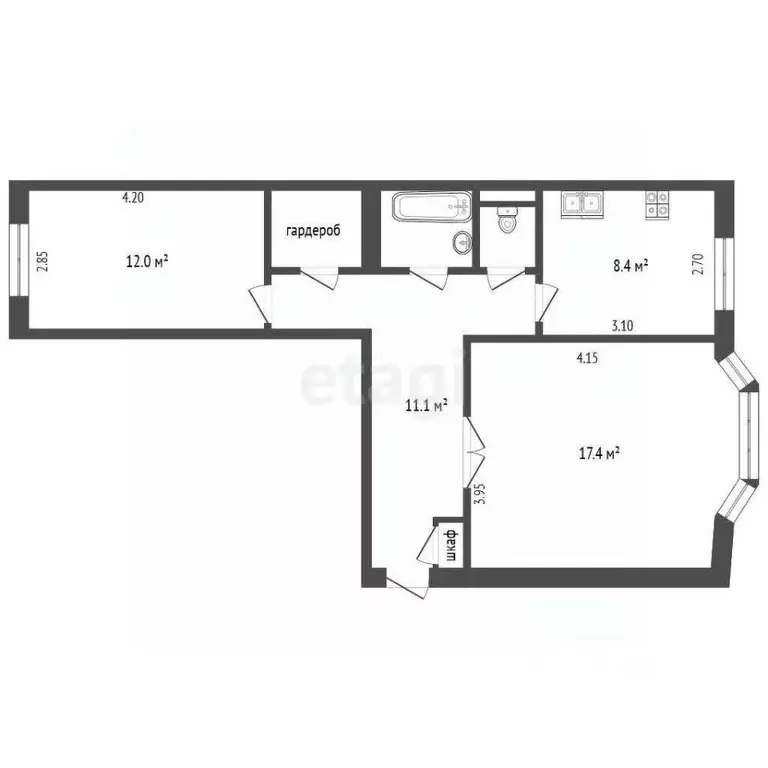 2-к кв. Ямало-Ненецкий АО, Новый Уренгой Сибирская ул., 55 (56.4 м) - Фото 2