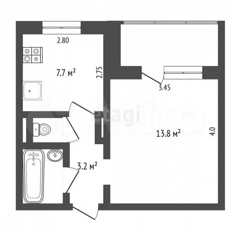 1-к. квартира, 29,7 м, 4/9 эт. - Фото 0