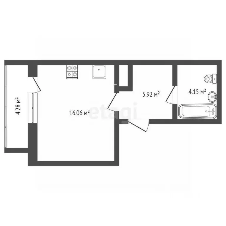 Студия Тюменская область, Тюмень ул. Фармана Салманова, 10 (26.0 м) - Фото 2
