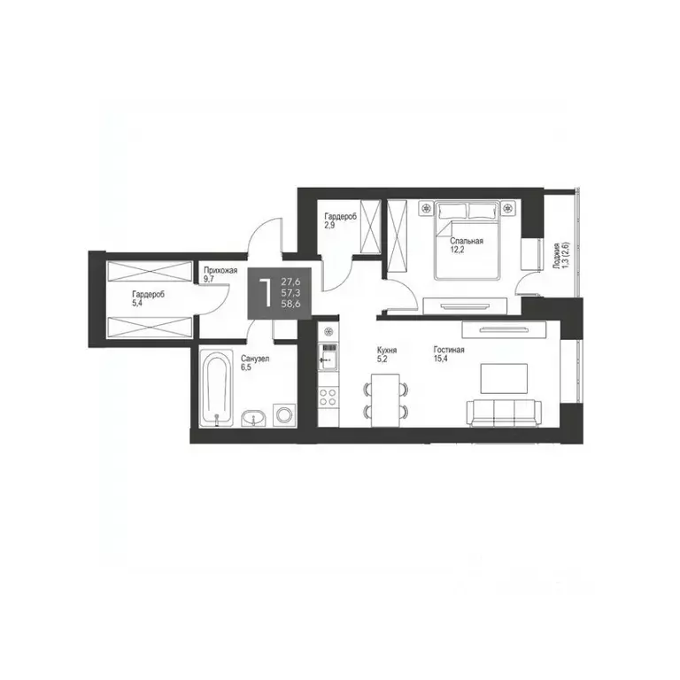 1-к кв. Татарстан, Альметьевск ул. Гафиатуллина, 60 (57.6 м) - Фото 0