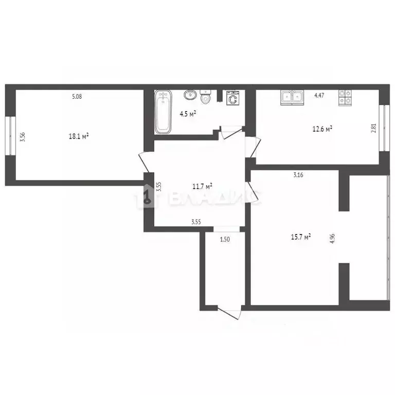 2-к кв. Владимирская область, Владимир ул. Крайнова, 4 (68.0 м) - Фото 1