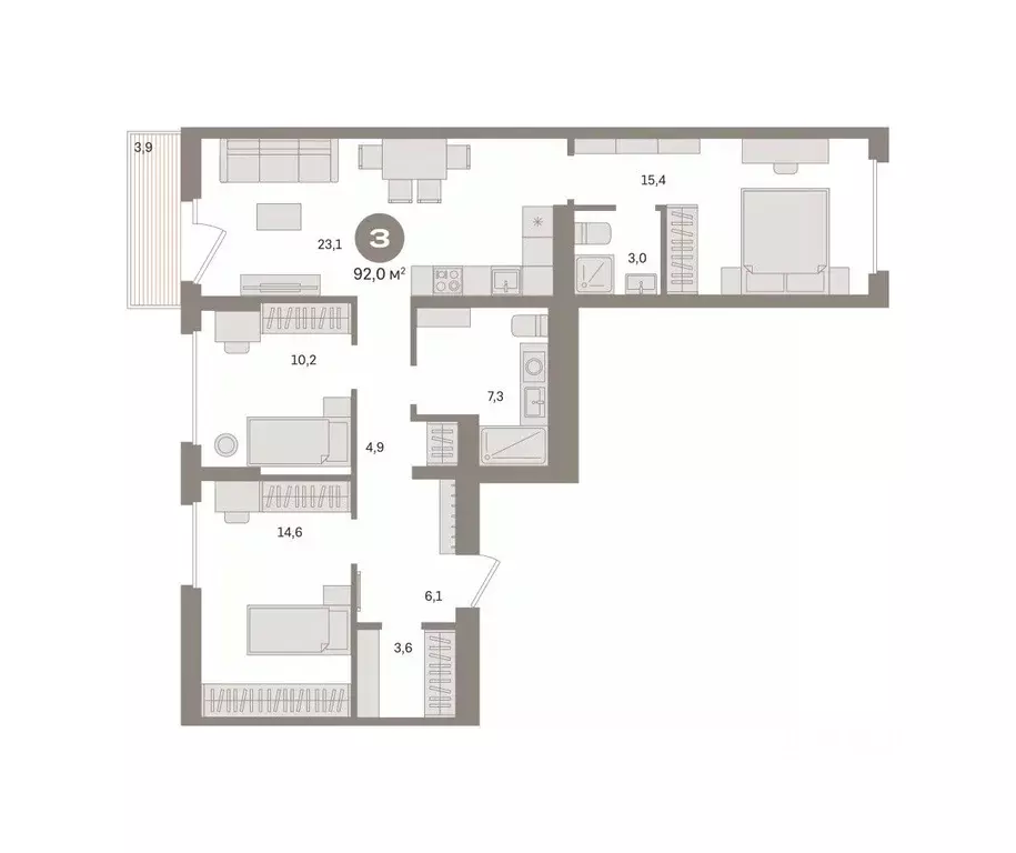 3-к кв. Омская область, Омск  (92.03 м) - Фото 2