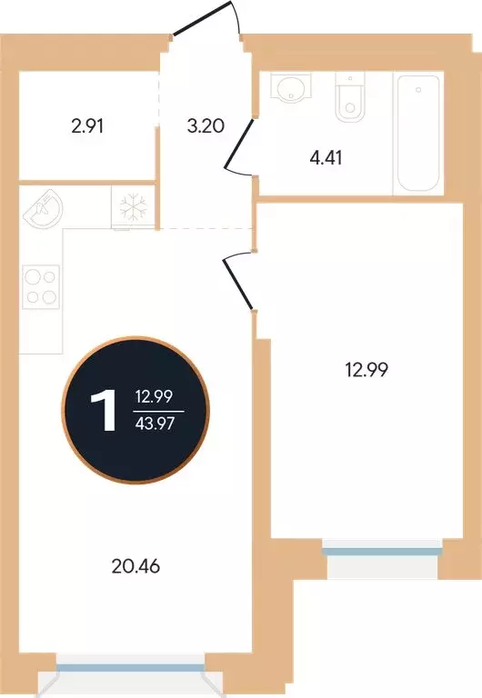 1-комнатная квартира: Уфа, улица Рихарда Зорге, 73/1 (43.9 м) - Фото 0