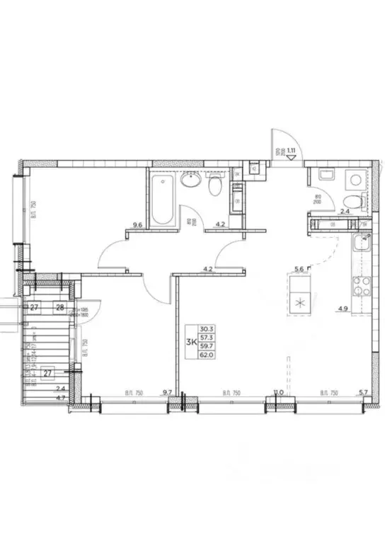 3-к кв. Приморский край, Владивосток ул. Расула Гамзатова, 7к1 (62.0 ... - Фото 0