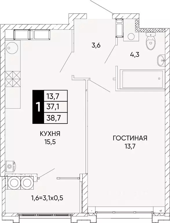 1-к кв. Ростовская область, Ростов-на-Дону Левобережье жилой комплекс ... - Фото 0