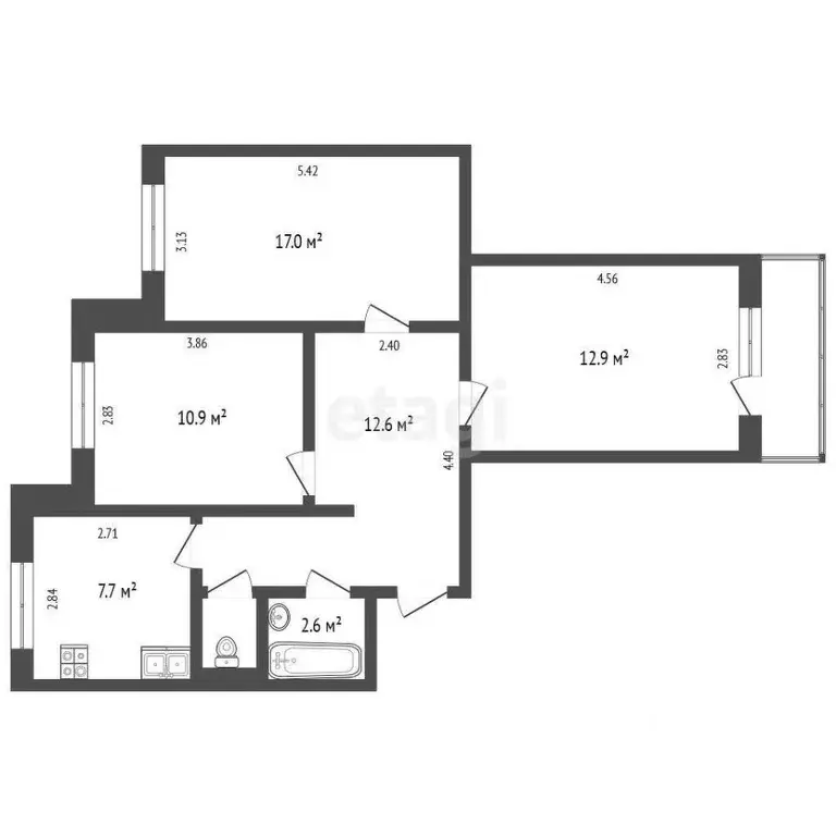 3-к кв. Ямало-Ненецкий АО, Новый Уренгой Дружба мкр, 2/3 (65.0 м) - Фото 2