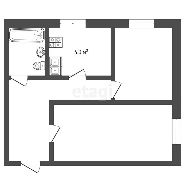 2-комнатная квартира: Камышлов, улица Гагарина, 2 (49.1 м) - Фото 1