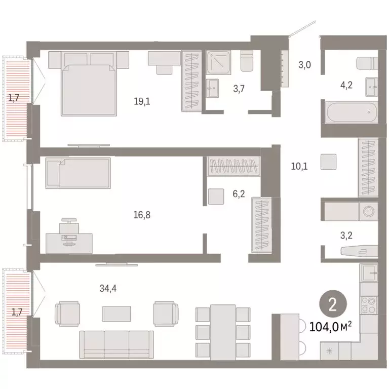 2-комнатная квартира: Новосибирск, Большевистская улица, 66 (103.97 м) - Фото 2