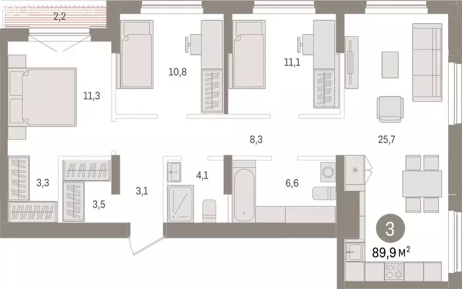 3-комнатная квартира: Новосибирск, улица Аэропорт (89.91 м) - Фото 1