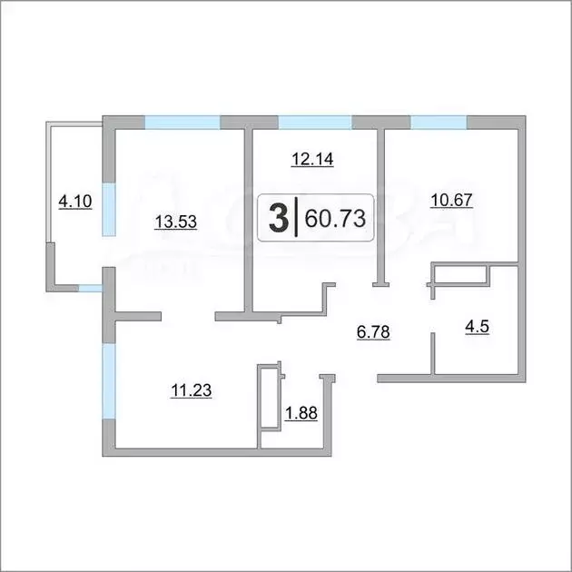 3-комнатная квартира: Тюмень, улица Фармана Салманова, 26к2 (63 м) - Фото 1