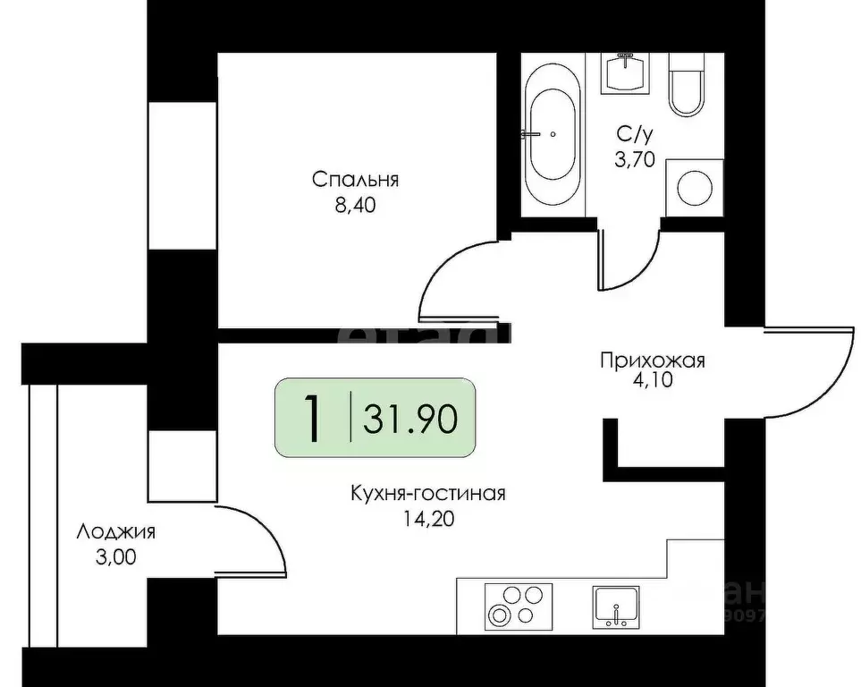1-к кв. Смоленская область, Смоленск ш. Киевское, 10 (31.9 м) - Фото 1