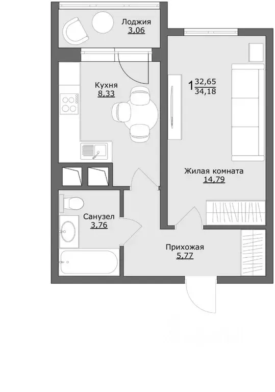 1-к кв. Московская область, Хотьково Сергиево-Посадский район,  (34.18 ... - Фото 0