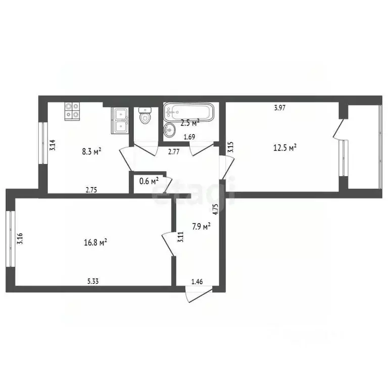 2-к кв. Крым, Красноперекопск 1-й мкр, 31 (49.6 м) - Фото 2