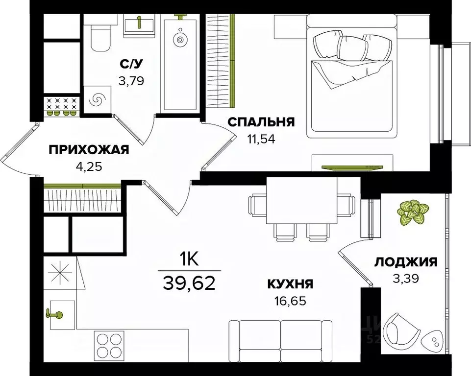 1-к кв. Тульская область, Тула  (39.62 м) - Фото 0