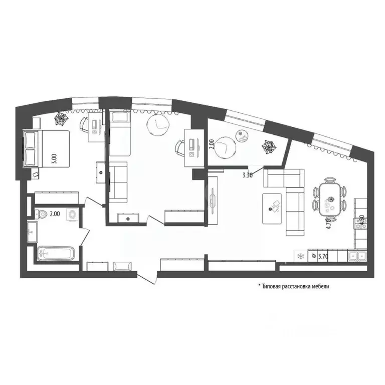 2-к кв. Тюменская область, Тюмень Профсоюзная ул., 56 (73.3 м) - Фото 1