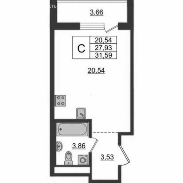 Квартира-студия: посёлок Бугры, Тихая улица, 5к3 (27.93 м) - Фото 0