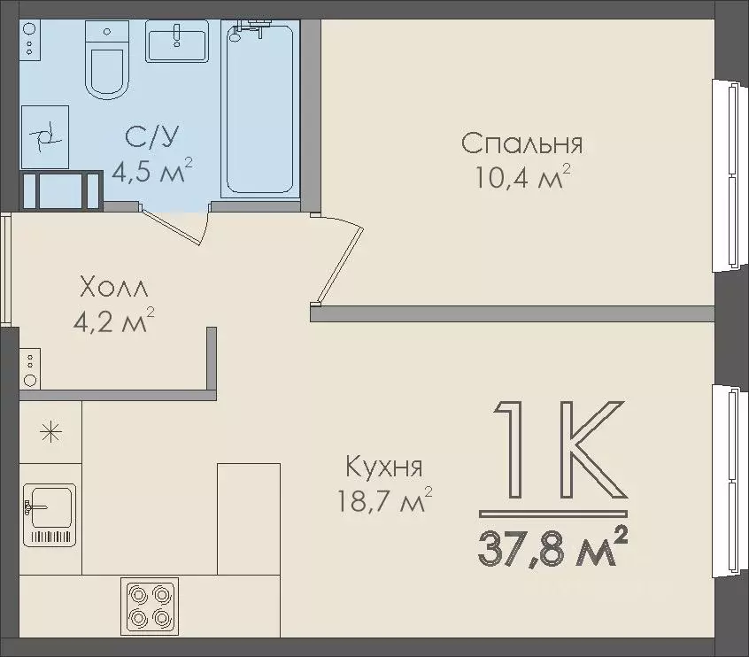1-к кв. Новгородская область, Великий Новгород 6-й кв-л,  (37.8 м) - Фото 1
