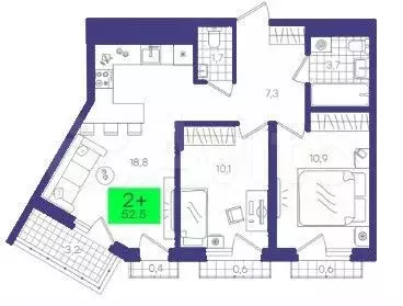 2-к. квартира, 52,5 м, 12/13 эт. - Фото 1