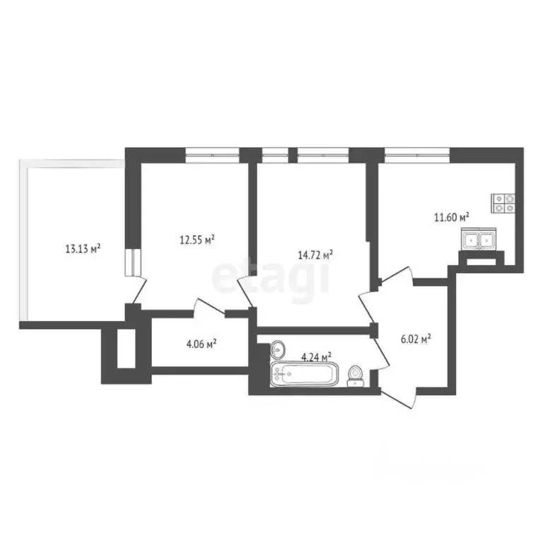 2-к кв. Тюменская область, Тюмень Харьковская ул., 74 (66.32 м) - Фото 1