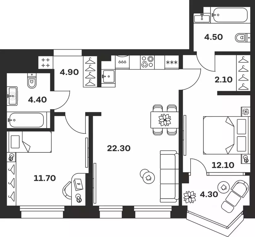 3-к кв. Тульская область, Тула ул. Михеева, 9А (66.3 м) - Фото 1