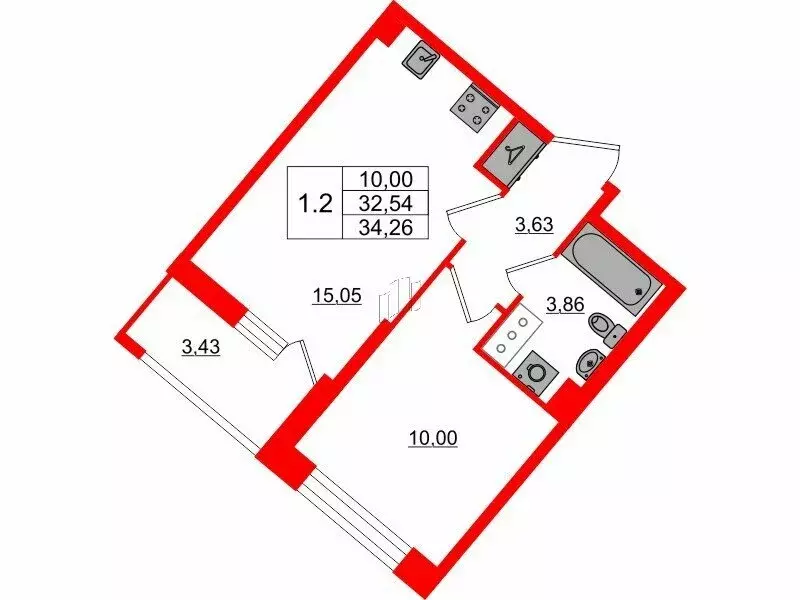 1-комнатная квартира: Санкт-Петербург, Октябрьская набережная (32.54 ... - Фото 0