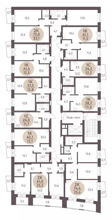 1-к. квартира, 41,4 м, 5/7 эт. - Фото 1