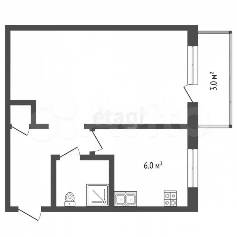 1-к. квартира, 31 м, 5/5 эт. - Фото 0