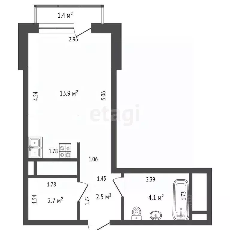 Студия Тюменская область, Тюмень ул. Андрея Приказнова, 7 (23.2 м) - Фото 2