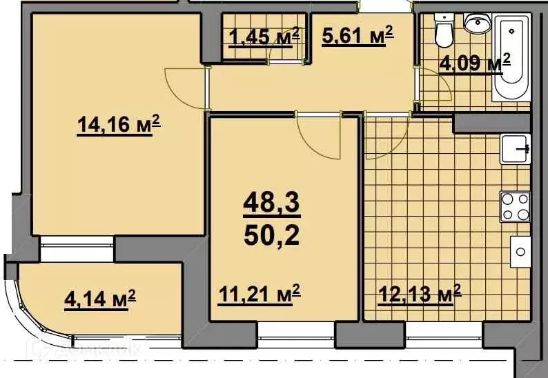Продаётся 2-к квартира, 56.4 м - Фото 0