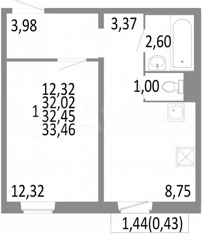 1-к. квартира, 32,5 м, 5/10 эт. - Фото 0