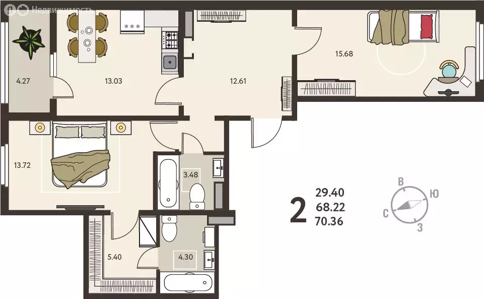 2-комнатная квартира: Курск, микрорайон Курского Завода Тракторных ... - Фото 0