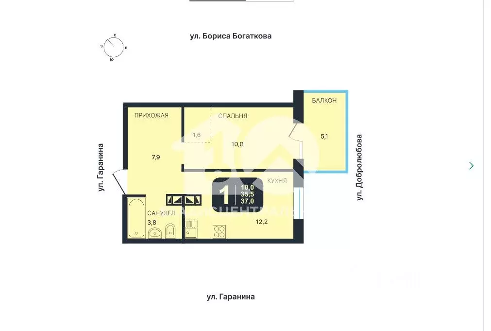1-к кв. Новосибирская область, Новосибирск ул. Гаранина, 45 (37.0 м) - Фото 1