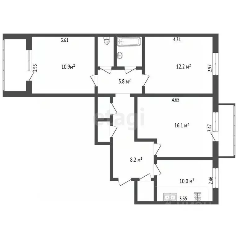 3-к кв. Вологодская область, Череповец Первомайская ул., 22 (65.9 м) - Фото 1