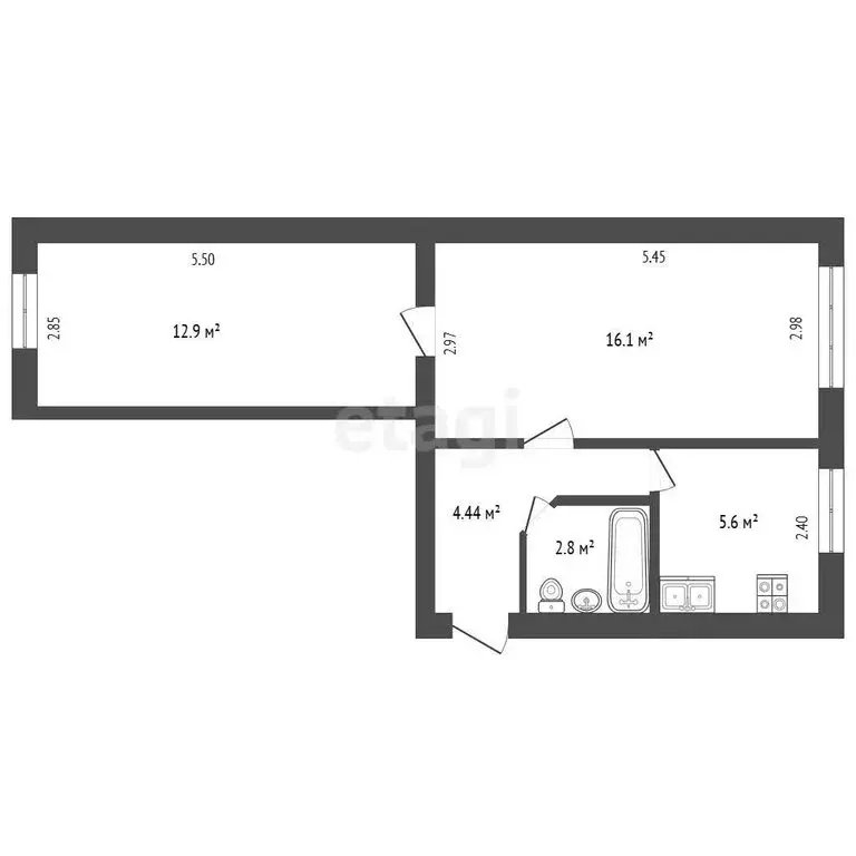 2-комнатная квартира: Щебетовка, улица Маяковского, 12 (41.8 м) - Фото 1