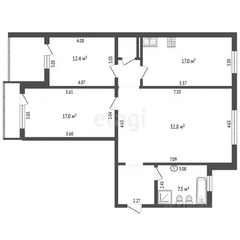 3-к кв. Челябинская область, Челябинск Университетская Набережная ул., ... - Фото 2
