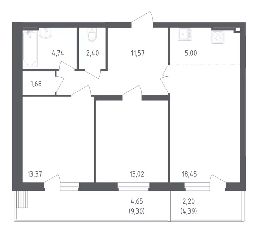 2-комнатная квартира: посёлок городского типа Жилино-1, 2-й квартал, ... - Фото 1