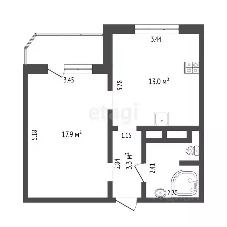 1-к кв. Тюменская область, Тюмень ул. Федюнинского, 56 (39.6 м) - Фото 2