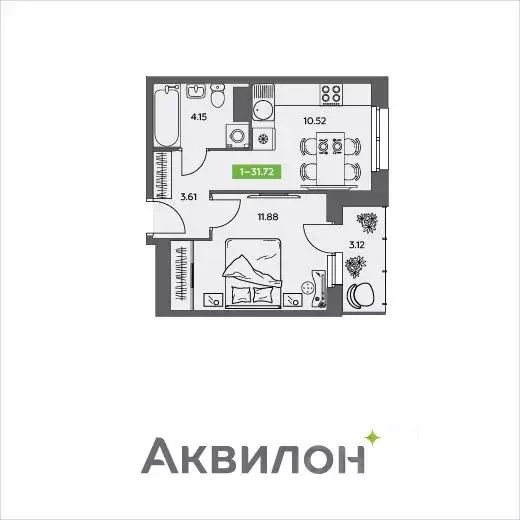 1-к кв. Архангельская область, Северодвинск  (31.72 м) - Фото 0