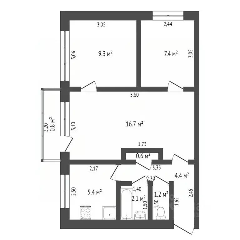 3-к кв. Брянская область, Брянск Спартаковская ул., 118 (47.8 м) - Фото 2
