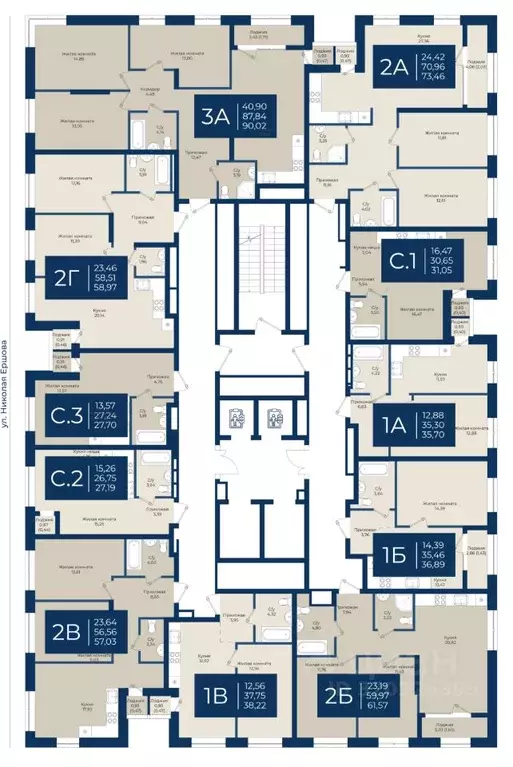 2-к кв. Татарстан, Казань Нова жилой комплекс (57.03 м) - Фото 2