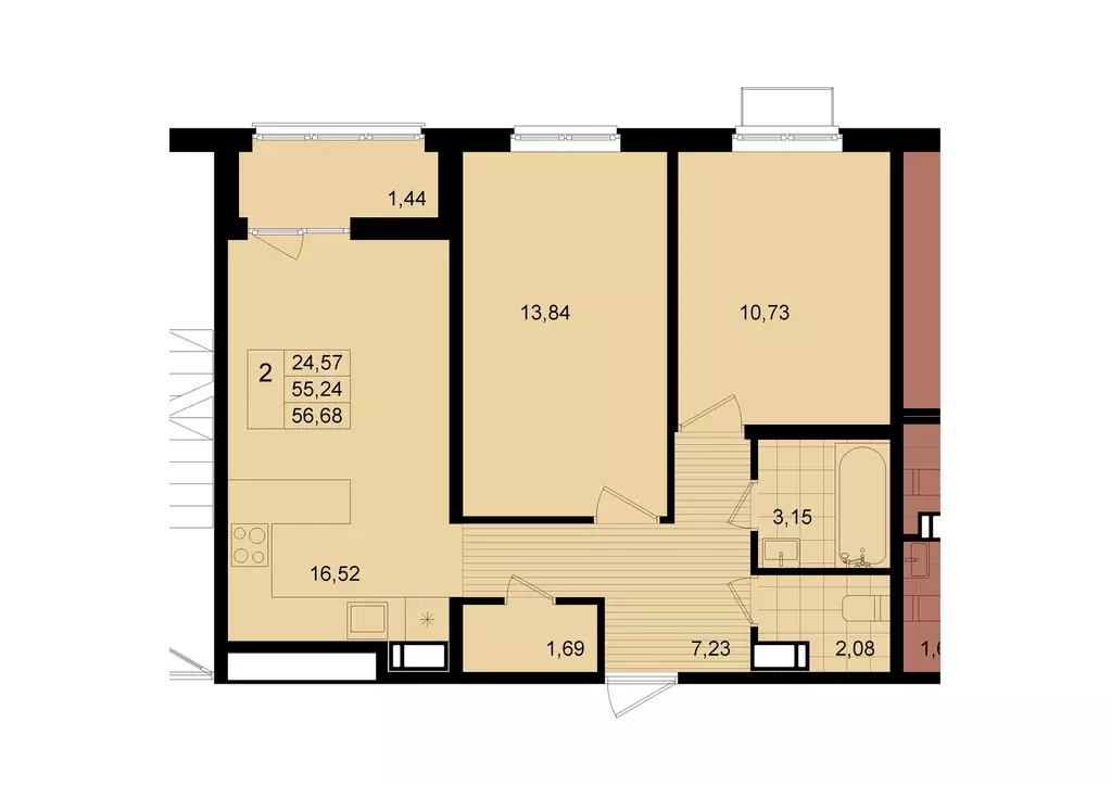 Продаётся 2-к квартира, 55.3 м - Фото 0