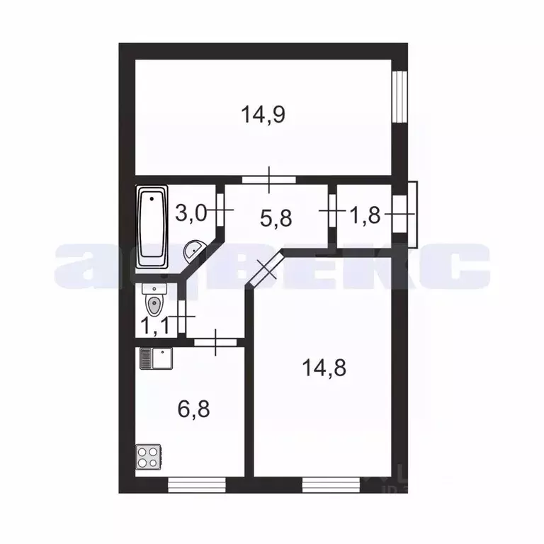 2-к кв. Санкт-Петербург пер. Басков, 1/3 (48.0 м) - Фото 1